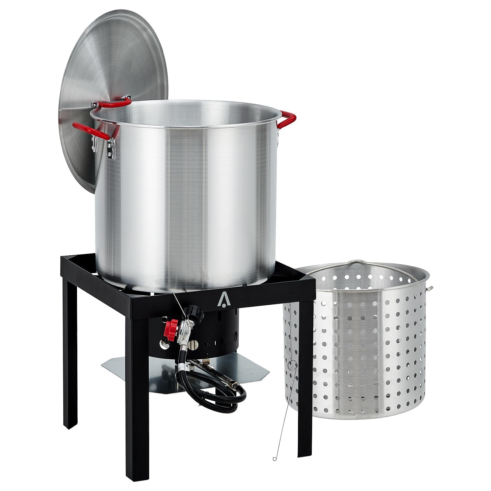 Huloretions 60Qt Outdoor Seafood Boil Kit,Outdoor Aluminum Propane Seafood Boiler with Strainer Basket,Propane Stove Burner,Fryer Kit for Holiday Seasonal Cooking Seafood Crawfish Crab Shrimp