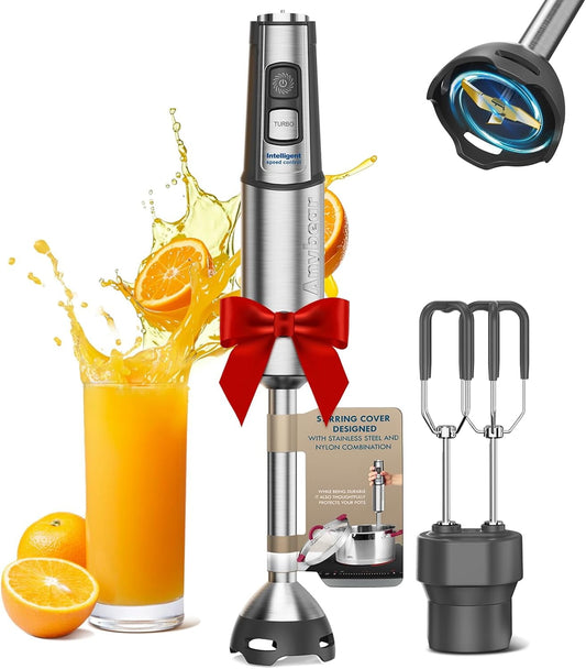 Immersion Blender, 1100W 2-in-1 Hand Held Blender with Full Copper Motor & Stainless Steel Body, 15 Speed & Turbo Mode Hand Mixer, Blade with Anti-scratch Coating