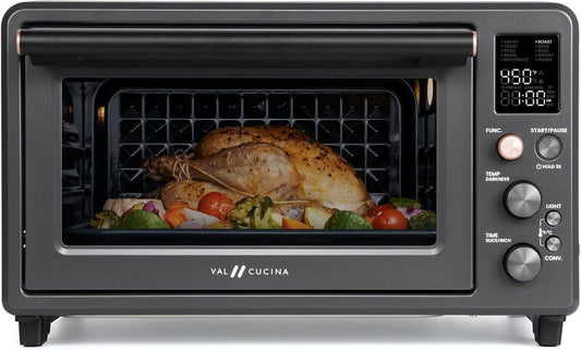 Infrared Heating Air Fryer Toaster Oven Combo, Non-toxic Enamel-coated Interior, Extra Large Countertop Convection Oven 10-in-1 Combo, 6-Slice Toast, Enamel Baking Pan Easy Clean