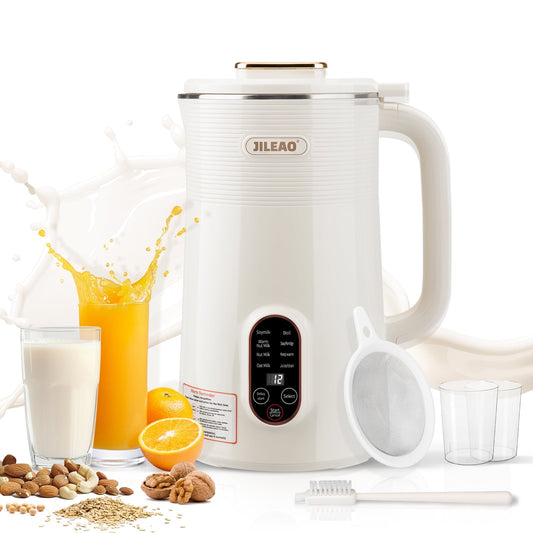 JILEAO 10 in 1 Nut Milk Maker Machine, 35oz Automatic Almond, Soy, Oat, Coconut Milk, Juice & Porridge Maker with 8 Blades, Delay Start, Keep Warm, Boil Water, Self-Cleaning, Cream