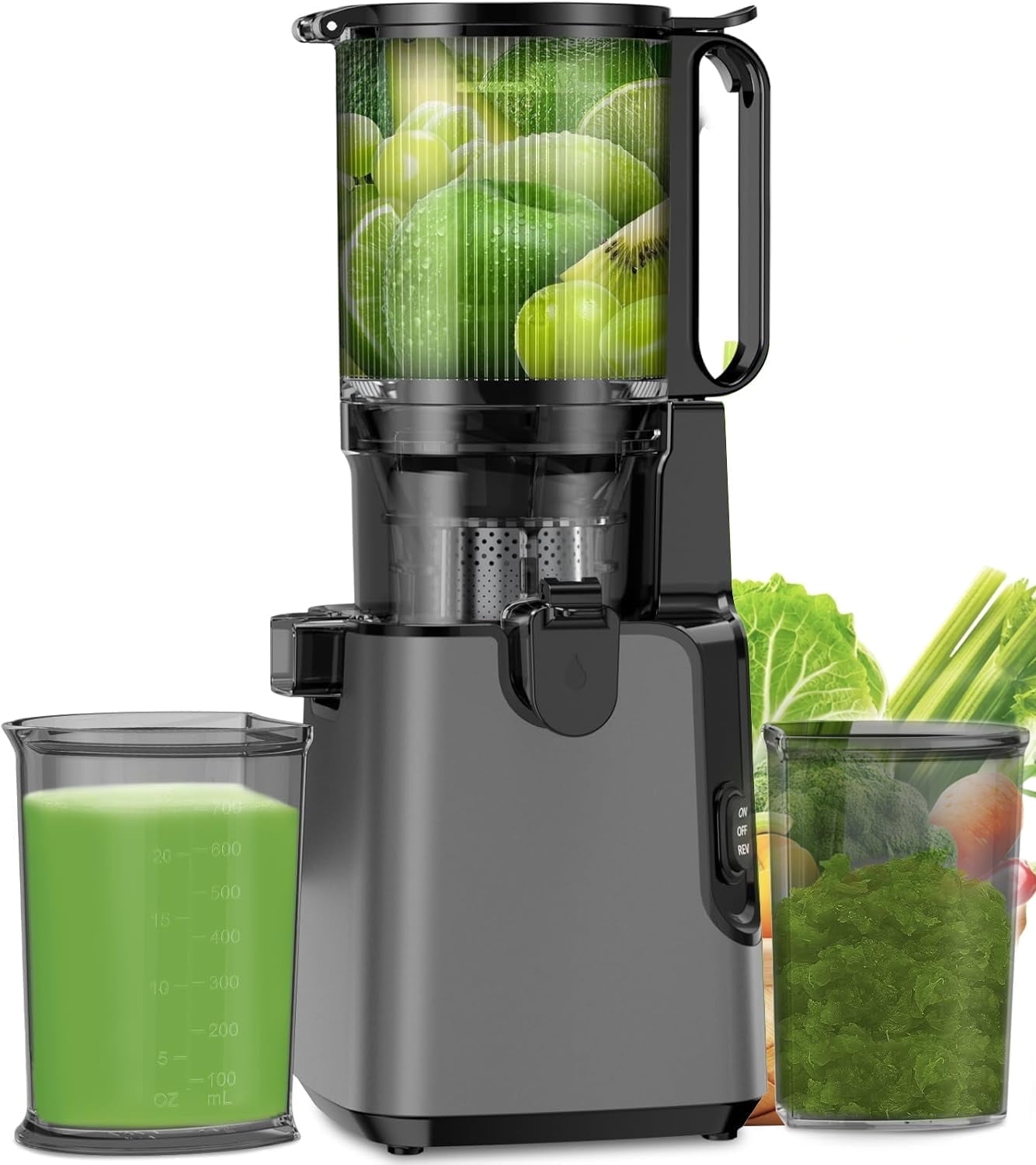Juicer Machines with 5.8" Large Feed Chute, Cold Press Juicer for Whole Vegetables and Fruits, 400W Professional Slow Masticating - Easy Clean, Quiet, High Yield (Titanium Gray)