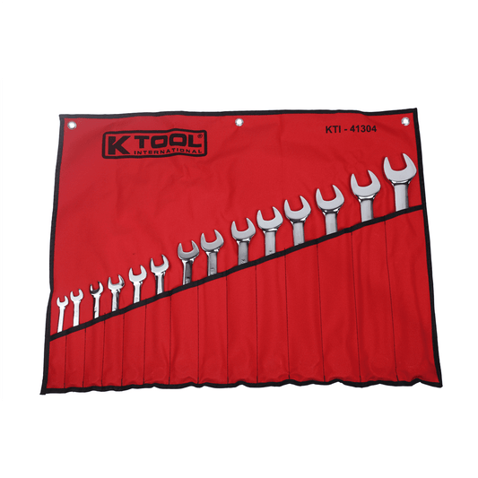 K-Tool 41304 14pc High Polish SAE Fractional Combo Wrench Set, 3/8 to 1-1/4