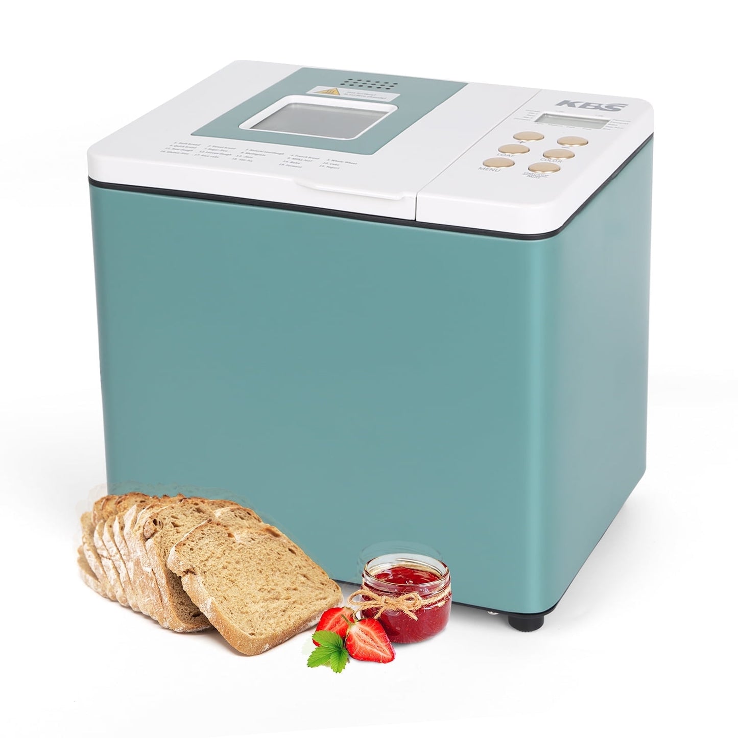 KBS 1.5LB Bread Maker Machine Fully Automatic LCD Display,with Dual Heaters,Non-stick Pan,15 Hour Delay Timer,Model# 041