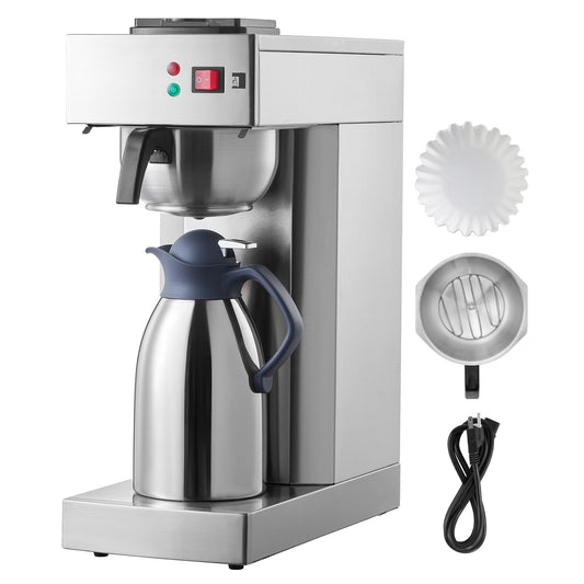 KFFKFF 12 Cups Business Grade Filter Coffee Machine, Coffee Making Device with Insulated Jug for Temperature Maintenance, Stainless Steel Manual Coffee Producer for Eatery, Workspace, Coffee Shop