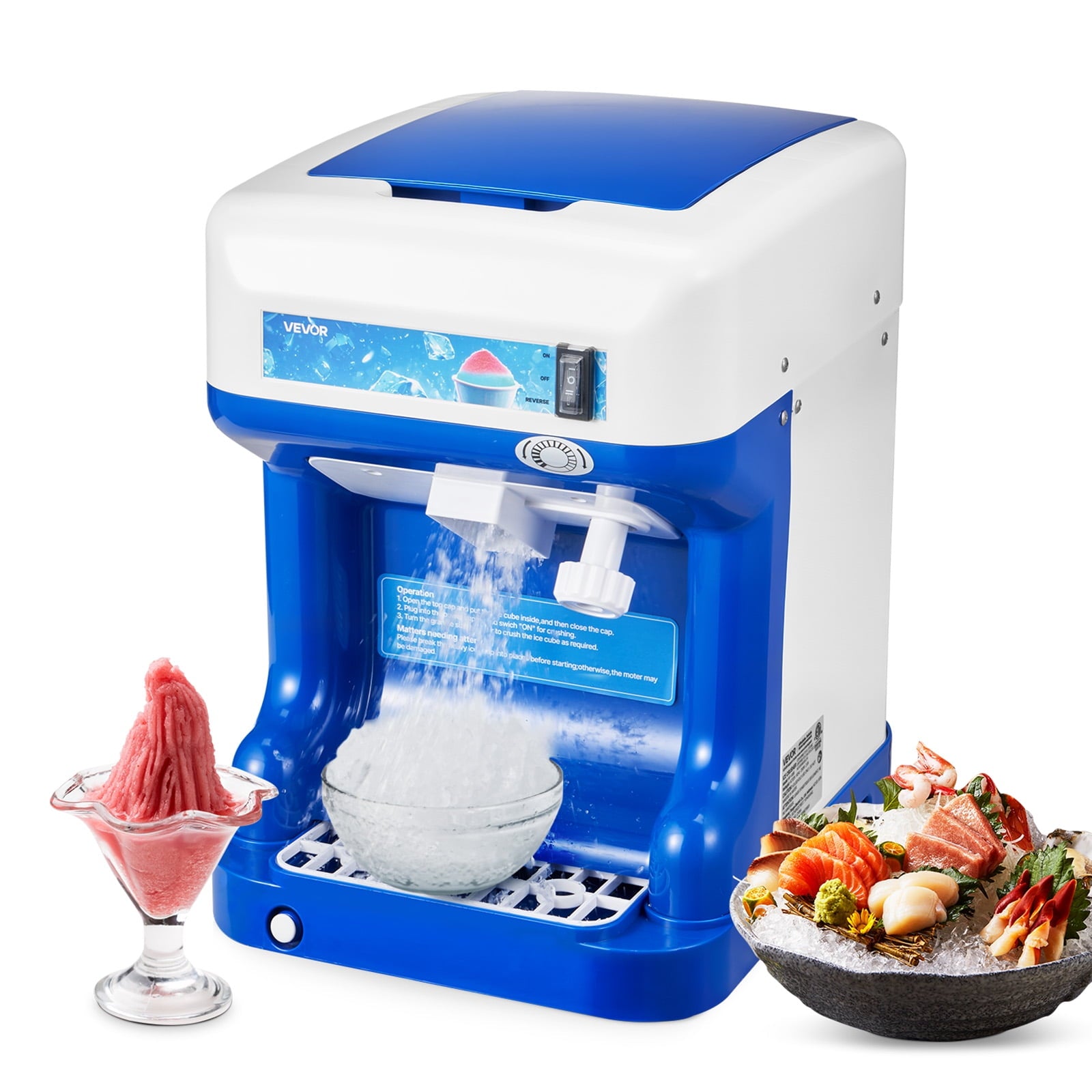 KFFKFF Commercial Electric Ice Crusher Shaver 250W Snow Cone Maker Machine with Ice Pick for Home and Commercial Use, 286lbs/hr,2L Ice Cube Box,1500RPM