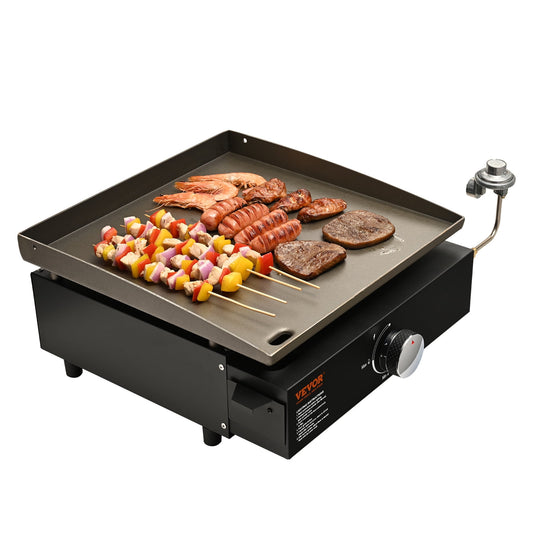 KFFKFF Countertop Commercial Gas Griddle 18.7" Heavy Duty Manual Flat Top Griddle, 1-Burners Flat Top Grill Hot Plate Restaurant 22,000 BTU