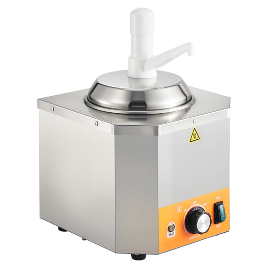 KFFKFF Commercial Electric Sauce Warmer, Hot Fudge Warmer,Cheese Dispenser 2.4L，86-230℉ Temp Adjustable，Plastic Pump Dispenser