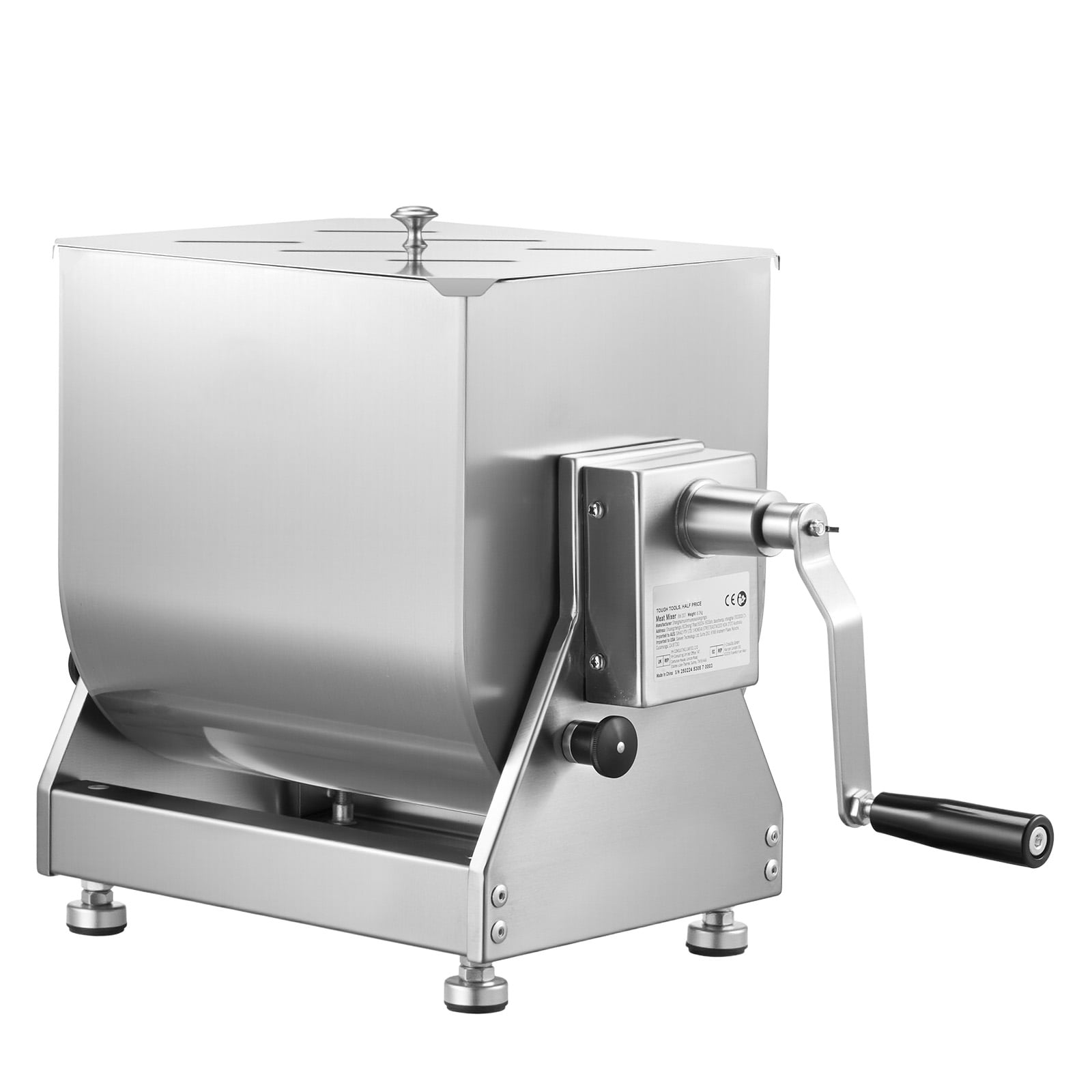 KFFKFF Hand-Operated Meat Blender, 60L Angled Container Meat Preparation Tool (Max 15LBS Meat Mixing Capacity), Metallic Meat Blending Device, Sausage Blending Apparatus