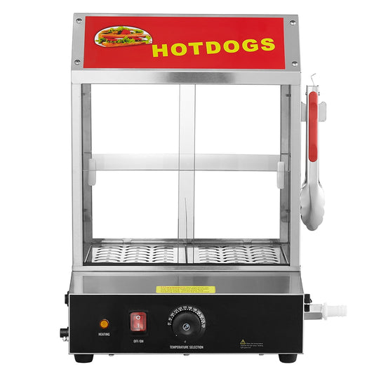 KFFKFF Hot Dog Warmer, 28.5QT, Dual-Level Hot Dog House Steamer, Temperature Adjustment 86?~185?, Electric Bread Heater with Durable Glass Slide Doors