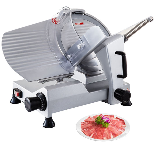 KFFKFF Professional Meat Cutter, 320W Electric Slicer with 12 inch Carbon Steel Blade, Speeds of 350-400RPM, Adjustable Slice Thickness from 0-0.6 inches for Various Foods including Meat, Cheese