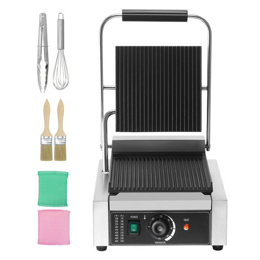 KFFKFF Professional Panini Press, 1800W Electric Grill for Sandwiches, Stainless Steel Contact Grill with Temperature Adjustment & 9"x9" Enamel-Coated Plate for Various Meats