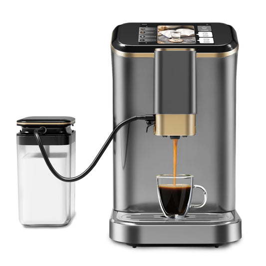 KTENME Fully Automatic Espresso Machine - Ultimate Espresso Experience, Coffee Maker Milk Frother, Steam Wand, Insulated Container, and Stylish Gold Finish, Soft-Touch Control Panel, 1350W