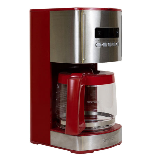 Kenmore 12-Cup Programmable Coffee Maker, Red & Stainless Steel, Aroma Control, Glass Carafe, Reusable Filter, Timer, Digital Display, Charcoal Water Filter, Regular/Bold Brew