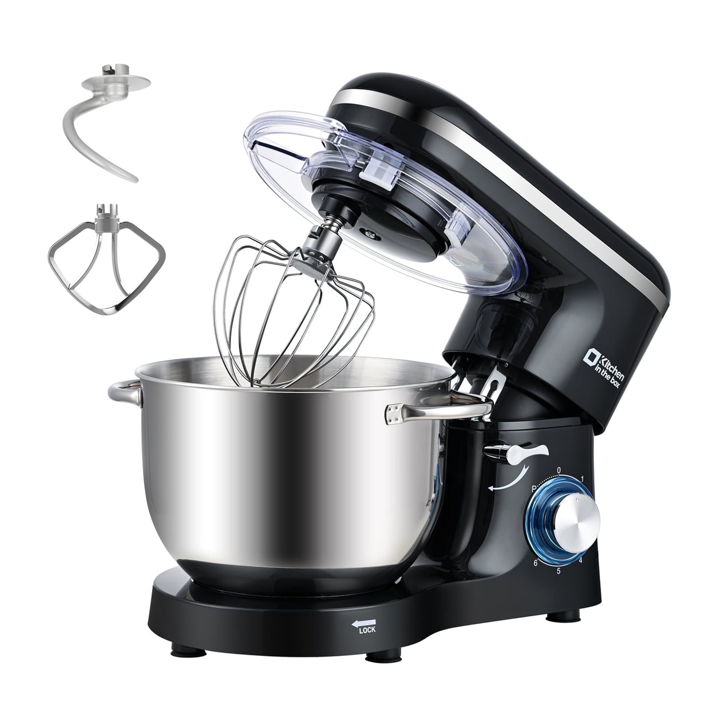 Kitchen in the box Tilt-Head Stand Mixer, Electric Kitchen Mixer with 6.5QT Stainless Steel Bowl, 660W Food Mixer with 6-Speed, Black