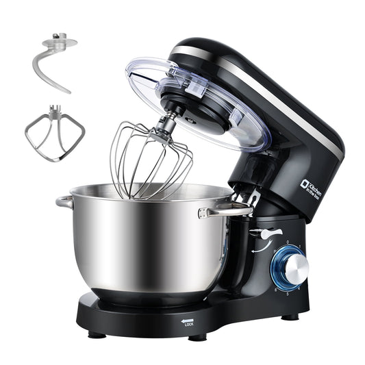 Kitchen in the box Tilt-Head Stand Mixer, Electric Kitchen Mixer with 6.5QT Stainless Steel Bowl, 660W Food Mixer with 6-Speed, Black