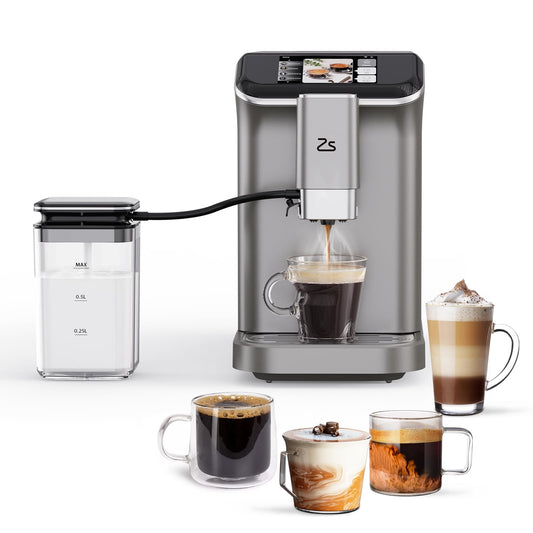 Kojooin Fully Automatic Espresso Machine,Espresso Machine with Grinder & Automatic Milk Frother,One-Touch Control Panel,Gray