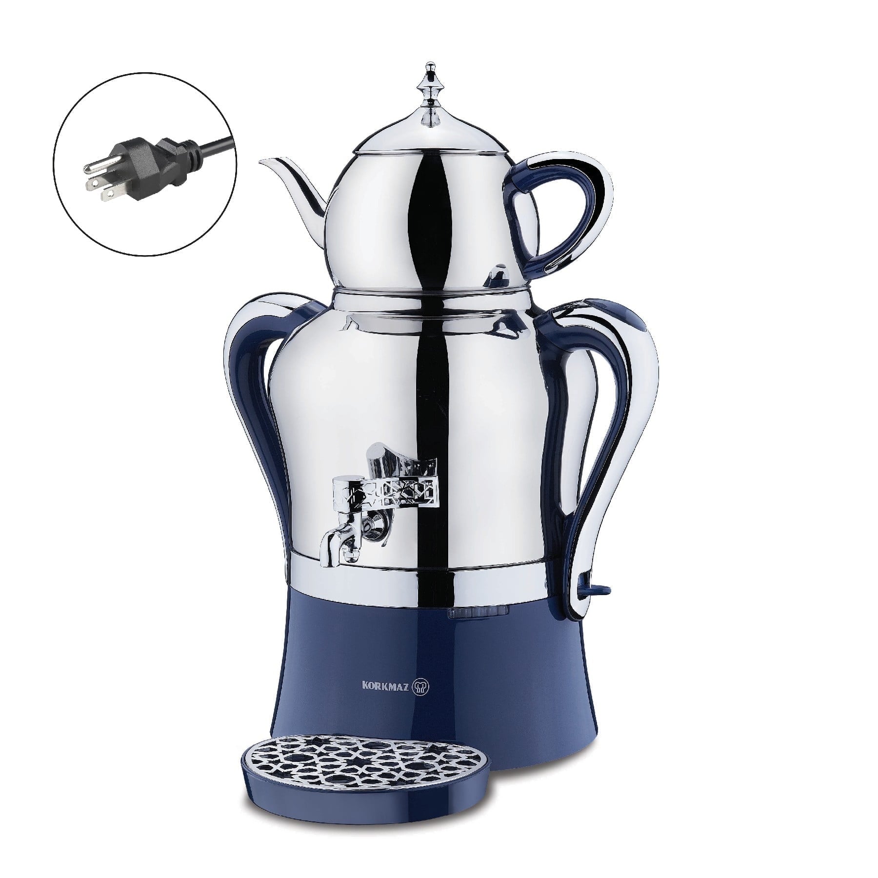 Korkmaz Hanedan Premium Silver 18/10 Cr-Ni Stainless Steel Dishwasher Safe Electric Tea Maker