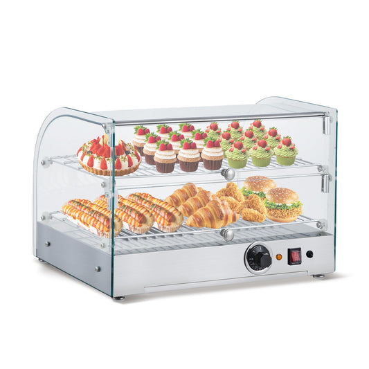 Kselythan 2-Tier Food Warmer, 22 in Countertop Commercial Food Warmer with Dual Glass Door, 1.5 Cu. Ft Stainless-Steel Display Case for Hamburger, Pizza, Bread, Fried Chicken,1500 w