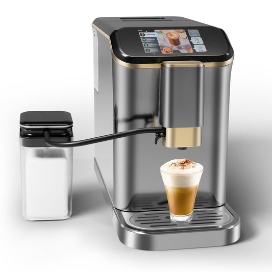 Kselythan Fully Automatic Espresso Machine With Milk Frother, 4-Beverage Cappuccino Coffee Machine With Built-In Grinder and Intuitive Touch Display, Coffee Maker Latte Machine