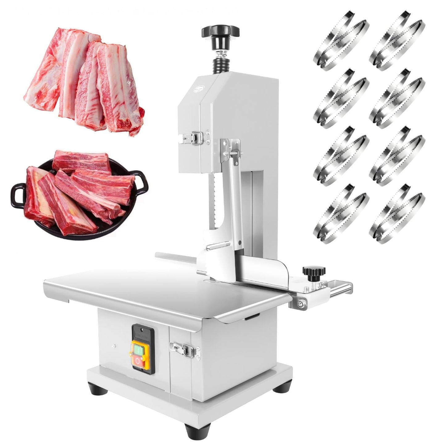 Lanfys Electric Meat Bone saw,1000 W Butcher Bandsaw with 8 Blades, Cutting Thickness Range 0.04-3.9 In,Cutting Height Range 0.04-7.8In,for Rib/Pork/Beef/Steak/Bone Cutting