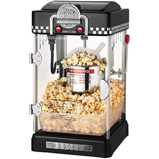 Little Bambino Retro Popcorn Maker Machine - 2.5oz Black, Compact & Easy-Clean for Home Theater - Fast Popping, Party Snacks