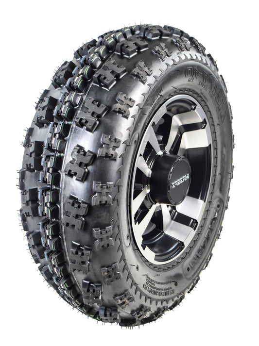 MASSFX MK 21x7-10 ATV Front Tire & 10x5 4/156 Machined Wheel Kit fits Kawasaki KXT KSF 300B & Yamaha YSF YFZ YFM 21x7x10 (Driver Side)