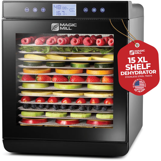 Magic Mill Premium Food Dehydrator Machine With 15 Extra-Large Stainless Steel Trays