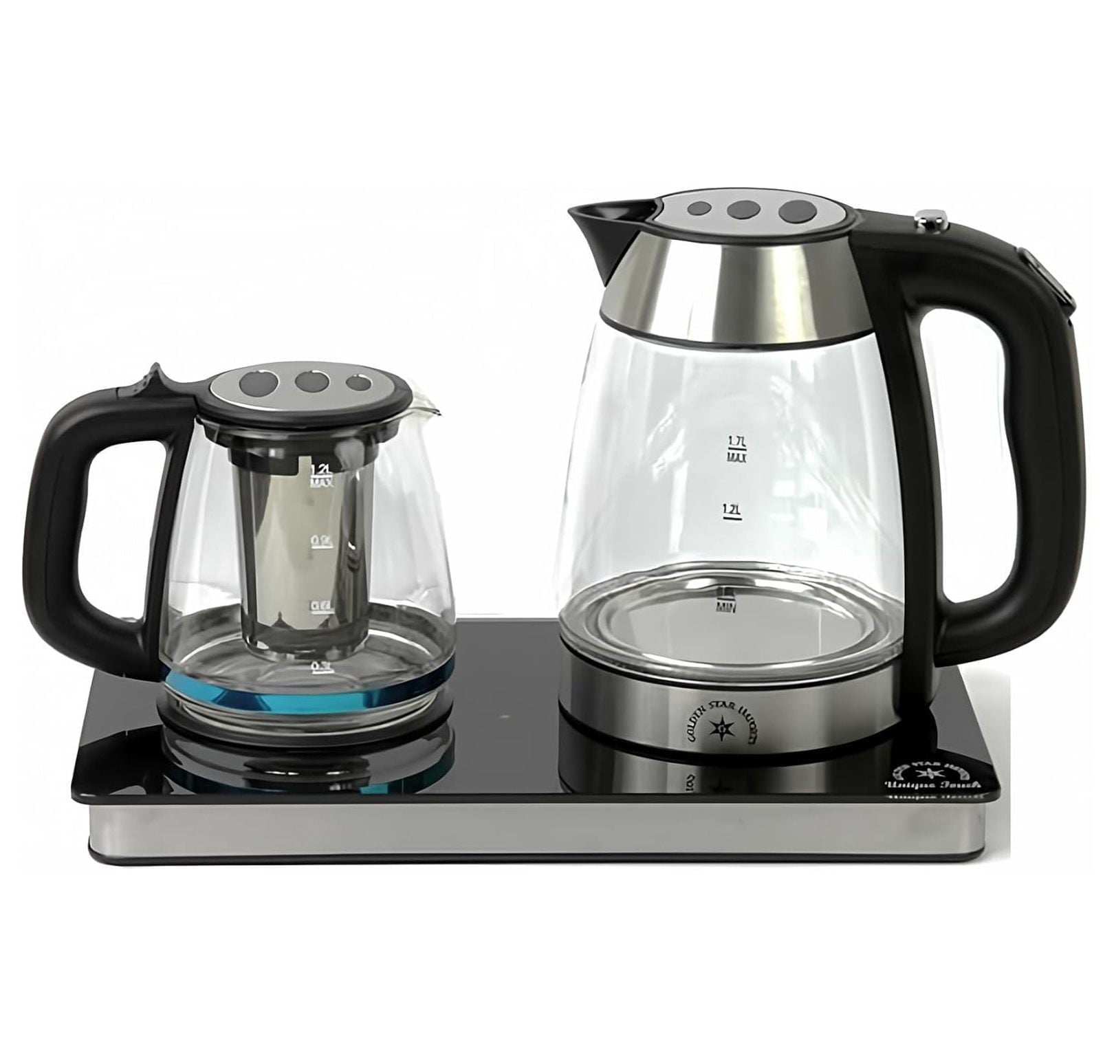 Middle Persian Iranian Russian Arab Turkish Style Electric Cordless Tea Maker Samovar Stainless Steel Glass Double Kettle Smart Keep Warm Tray Plate