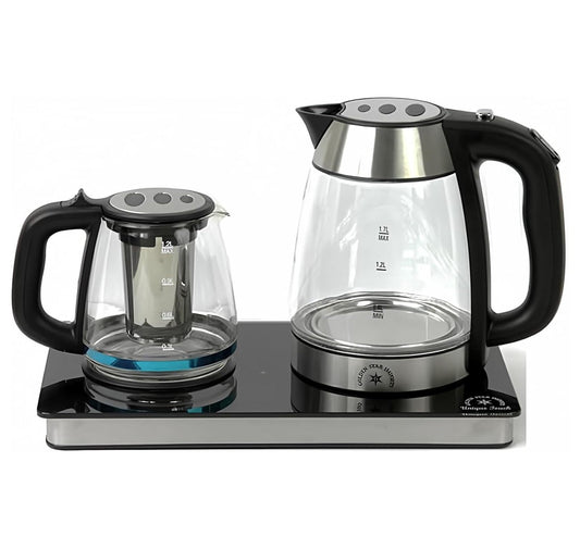 Middle Persian Iranian Russian Arab Turkish Style Electric Cordless Tea Maker Samovar Stainless Steel Glass Double Kettle Smart Keep Warm Tray Plate
