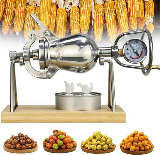 Mini Traditional Popcorn Maker Machine, Vintage Stainless Steel Popcorn Machine with Manual Crank, Hand Popcorn Popper, Pressure Popper for Home Theater Party Game Room,520ml