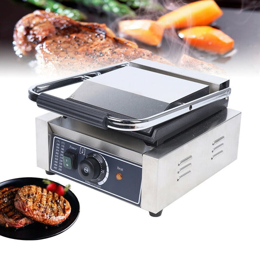 Miumaeov 1.8KW Single Panini Press Sandwich Maker Smooth Flat Surface for Restaurant Cafe Commercial
