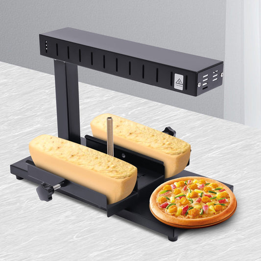 Miumaeov 2 Pcs Cheese Melter Machine Electric 750W Cheese Dispenser Commercial Multi-Function Portable Cheese Melting Warmer of Adjustable Half Cheese Wheel Maker Swiss Dish for Bakery