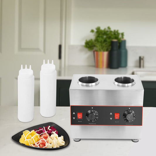 Miumaeov Commercial Sauce Warmer 2 Bottles Commercial Electric Sauce Warmer Dispenser Cheese Hot Fudge Cheese Caramel Jam Sauce Warmer 86-185? Adjustable
