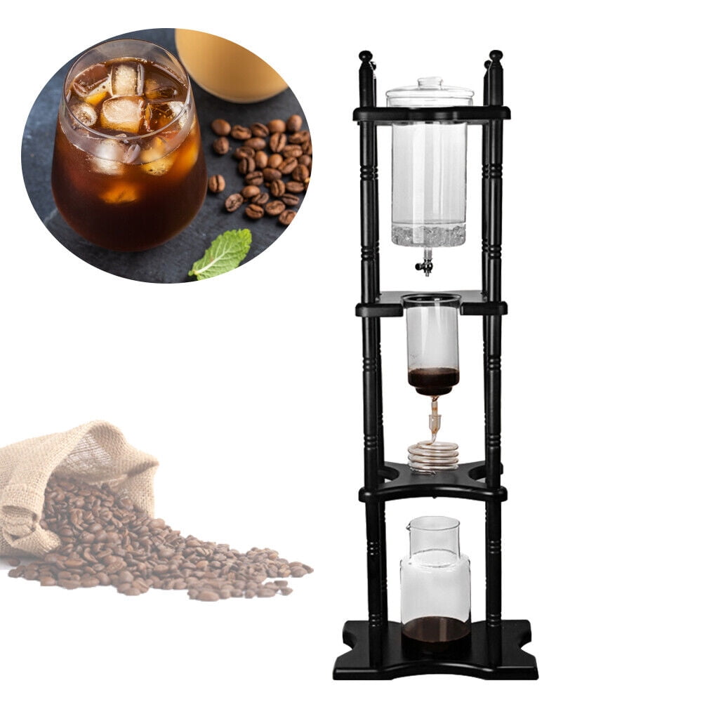 Miumaeov Ice Drip Coffee Maker Cold Brew Drip Coffee Pot 3 Tier Manual Pinewood & Glass Tower Ice Brew Drip Coffee Machine 2500ml