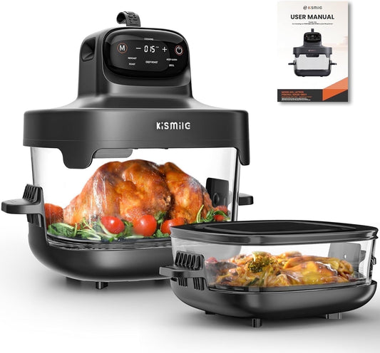 2.7 / 4.6 QT Glass Air Fryer Cooking Set,5-in-1 Smart Portable Air Fryer with 2 Ceramic Grills&Cookbook Dishwasher Safe,1500W