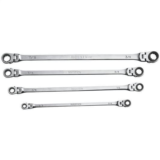 Mountain EX-PFFGBXZ-4PC Double Box Ratcheting Wrench Set Univ Spline 4pc SAE