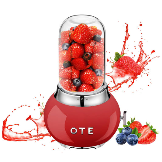 OTE Personal Blender for Shakes and Smoothies with 14 Oz Glass Jar, 4 Stainless Steel Blades, BPA Free, 20000r/m, Retro Portable Blender Best Choice for Kitchen Fruit Juicer Machines -Red C101