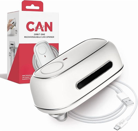 Orbit One Rechargeable Electric Can Opener: Hands-free, USB-C Charging, Automatic Stop, Smooth Edge, Safety, Blade for Large Cans, Heavy Duty, Soda Can and Pop Can, with Storage Box (Red)