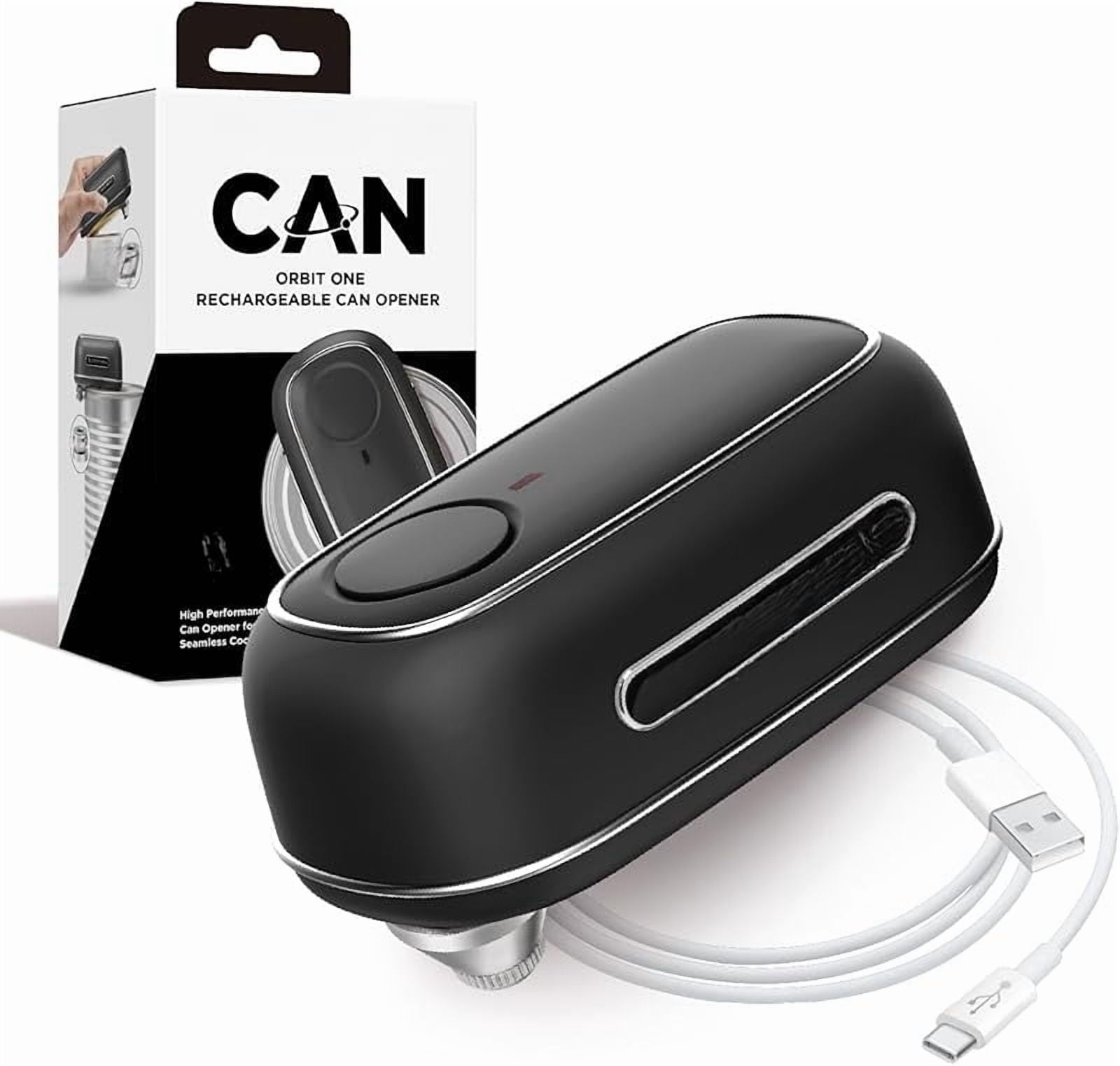 Orbit One Stainless Steel Rechargeable Electric Can Opener: Hands-free, USB-C Charging, Automatic Stop, Smooth Edge, Safety, Blade for Large Cans, Heavy Duty, Soda Can and Pop Can