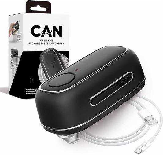 Orbit One Stainless Steel Rechargeable Electric Can Opener: Hands-free, USB-C Charging, Automatic Stop, Smooth Edge, Safety, Blade for Large Cans, Heavy Duty, Soda Can and Pop Can