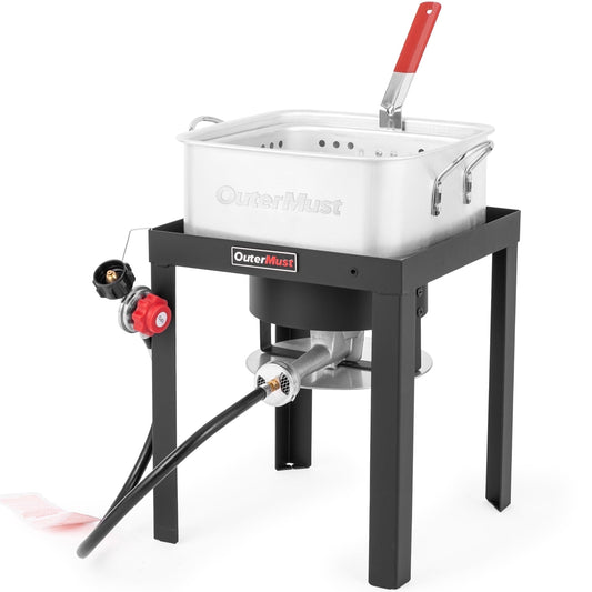 OuterMust Outdoor 50,000 BTU Propane 12 Qt. Deep Fish Fryer Pot and Inner Basket with Gas Burner for Outdoor Cooking, Ideal for Frying Fish, Chicken Wings, French Fries