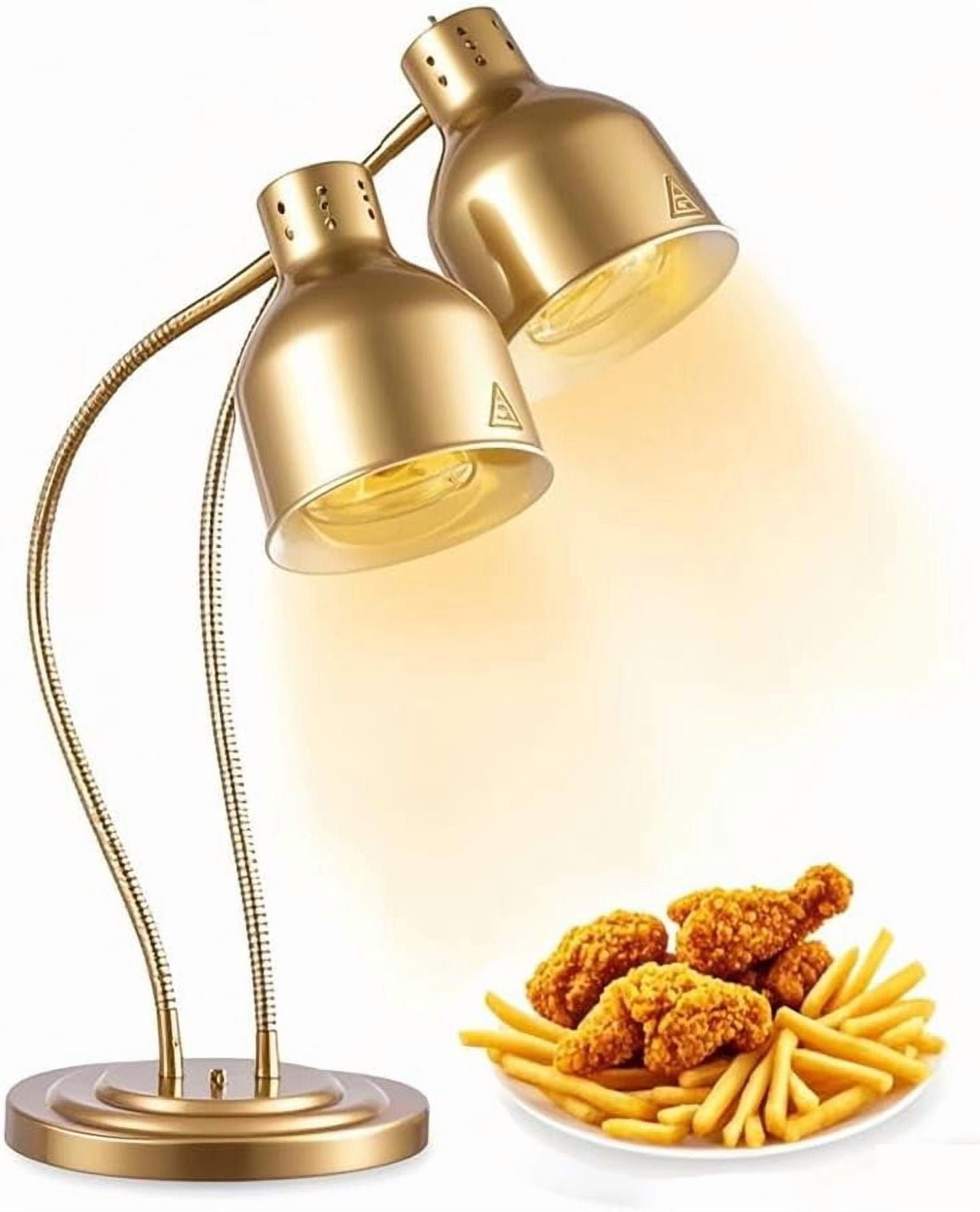 PERFERATE Food Heat Lamp 2-Head Electric Heating Lamp 500W  Food Warmer Lamp for Food Electric Warming Lights for Restaurant, Buffet, Catering, Kitchen & Home Use (Gold)