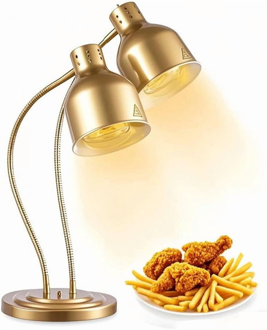 PERFERATE Food Heat Lamp 2-Head Electric Heating Lamp 500W  Food Warmer Lamp for Food Electric Warming Lights for Restaurant, Buffet, Catering, Kitchen & Home Use (Gold)
