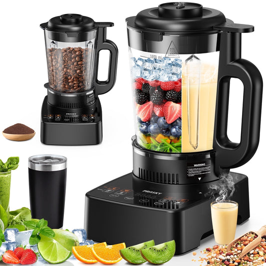 PRASKY Countertop Blender with Heating, 53Oz Glass Jar, 1000W Blender with Portable Metal Insulated Cup for Smoothie, Nut Milk, Soup