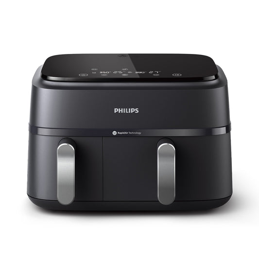 Philips 3000 Series Dual-Basket Airfryer, 9.5 Qt (9L) Capacity, Black, Silver Handles