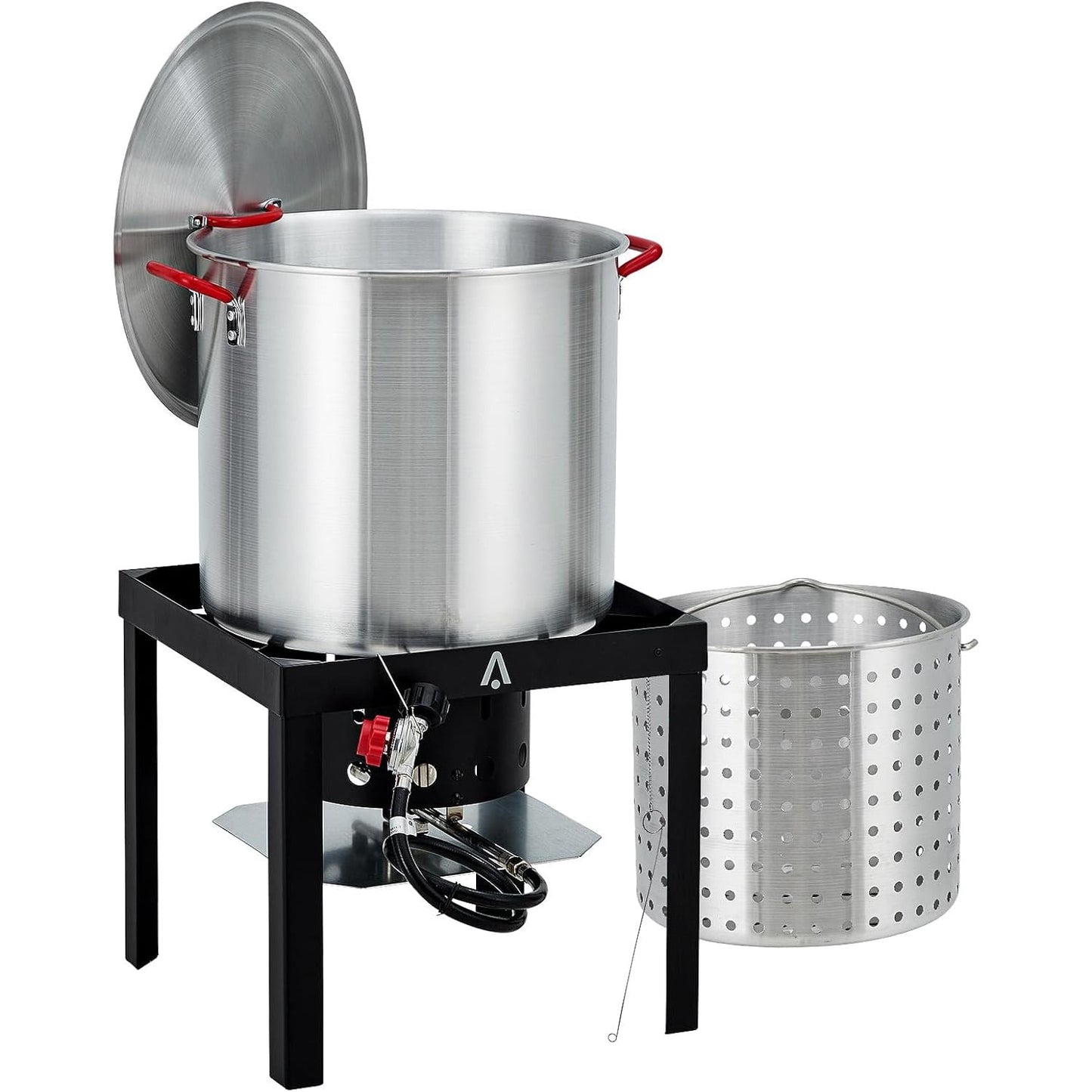 Pinypikaka 60 QT Aluminum Outdoor Seafood Boil Kit, 11,0000 BTU Seafood Boil Pot, Seafood Boil Pot with Strainer Basket, Propane Stove Burner for Outdoor Cooking Seafood Crawfish, Crab, Shrimp