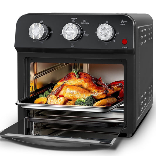 Plum Chef 13QT Air Fryer, 4-Slice Air Fryer Toaster Oven with 4 Presets - Grill, Air Fry, Defrost, Bake, Space Saving, Visible Window, Oil Free, 1500W, Black