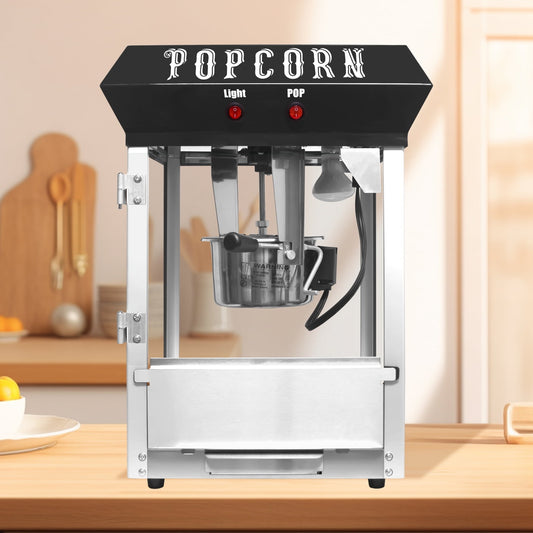 Popcorn Machine, Bar Style 6-Ounce Popcorn Maker Popper with 2-Switch Design, Warming Deck and Kernel Tray, Gourmet Popcorn Maker Machine with a 1/2 Cup Measuring Cup, Tablespoon, Popcorn Scoop, Black