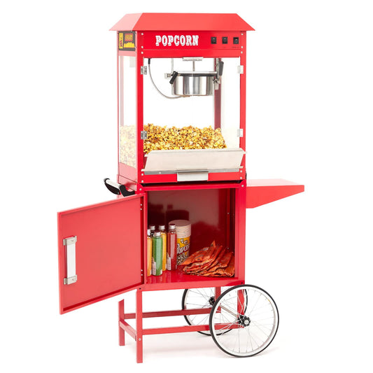 Popcorn Machine Cart with 8 Oz Kettle, Vintage Movie Theater Commercial Popcorn Machine with Interior Light - Red