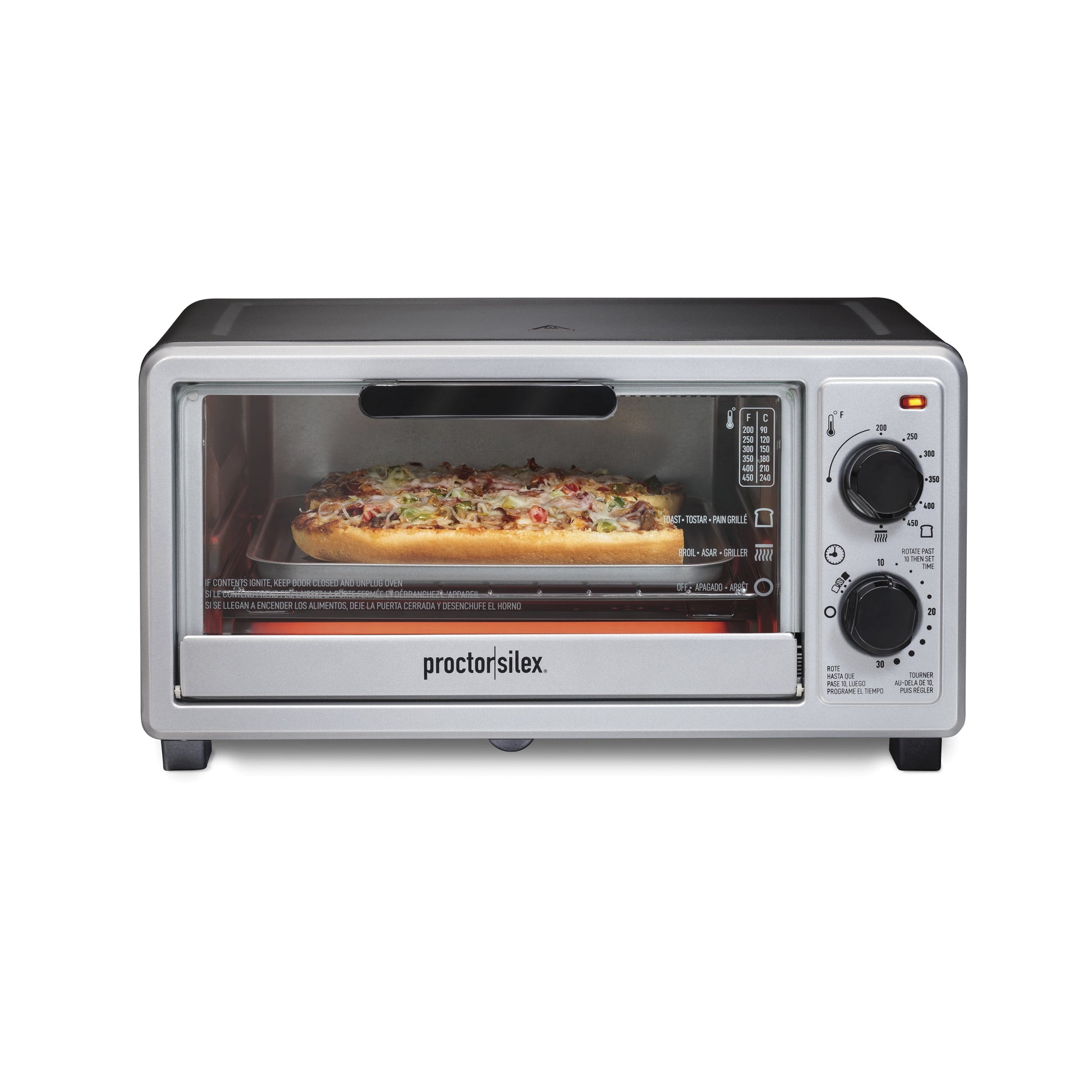 Proctor Silex 4 Slice Toaster Oven Broiler, 1100 Watts, Black and Silver Finish, 31260